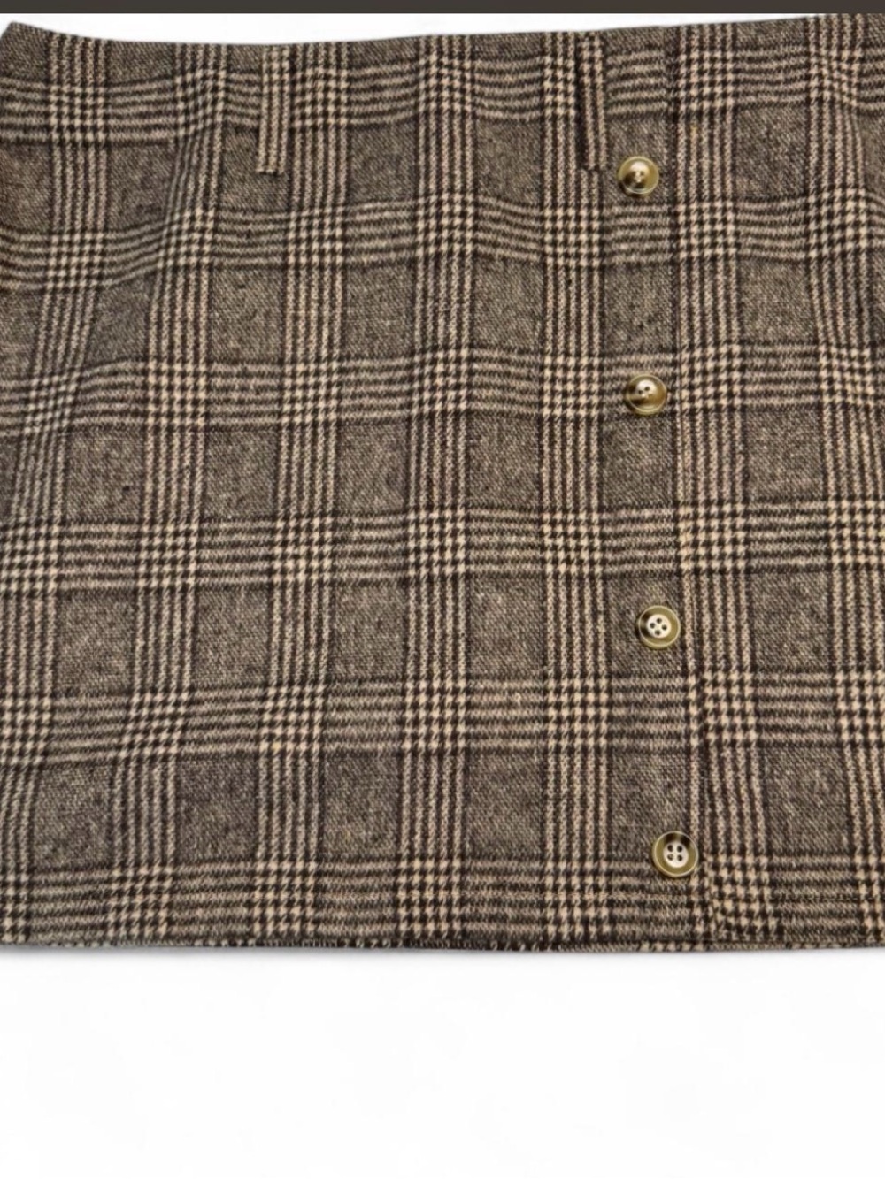 SHEIN Brown Plaid Button-Front Mini Skirt
